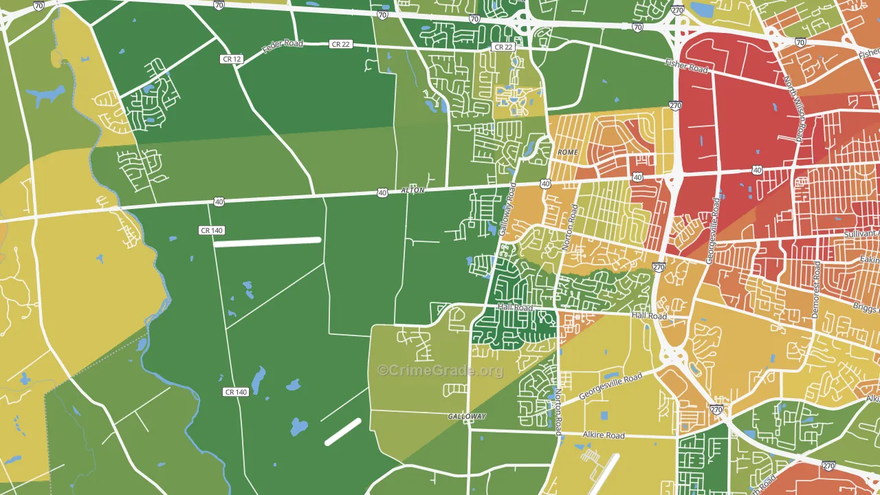 Galloway, OH Map of Robbery Rates