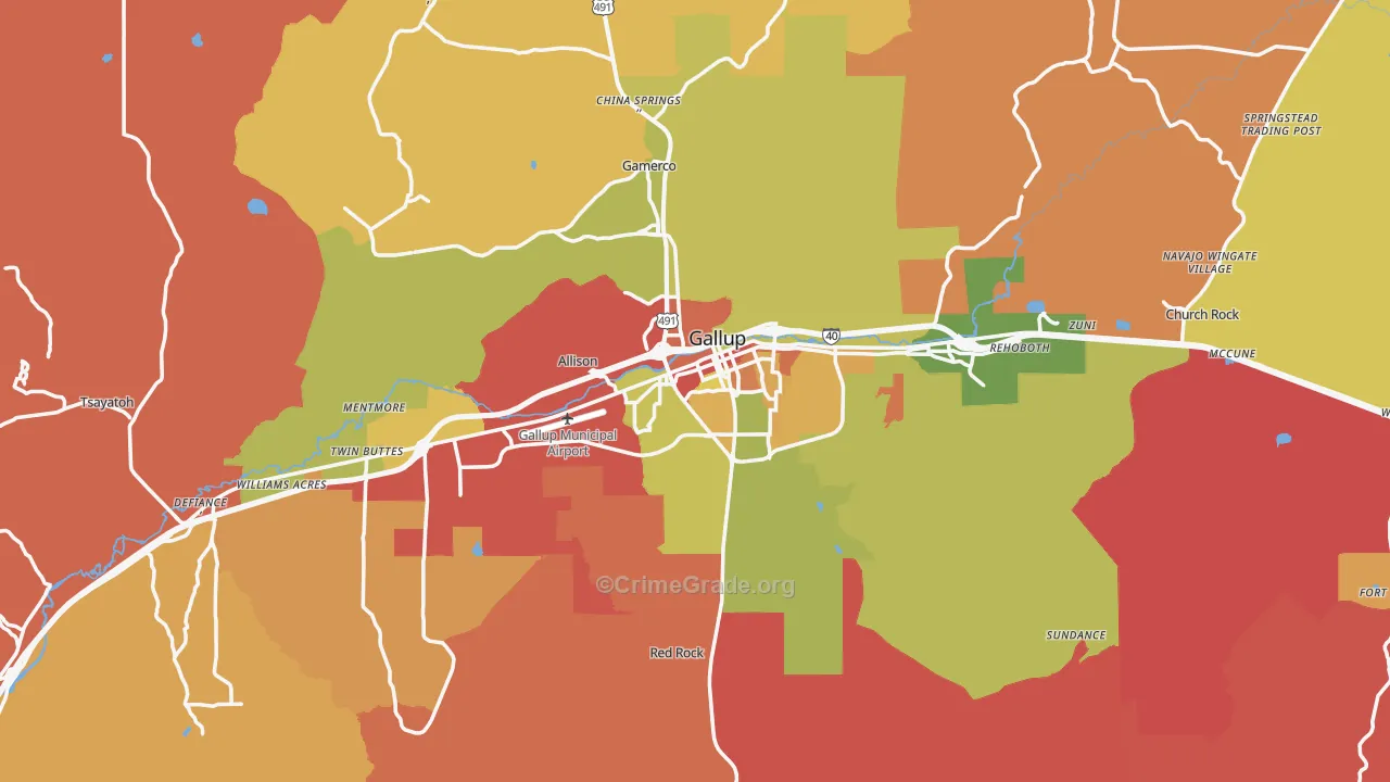 Gallup, NM Map of Robbery Rates