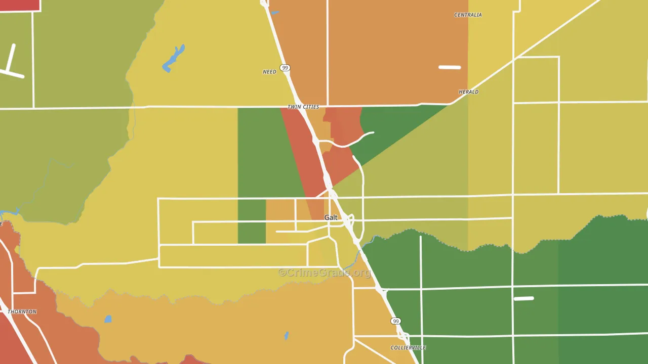 Galt, CA Map of Robbery Rates