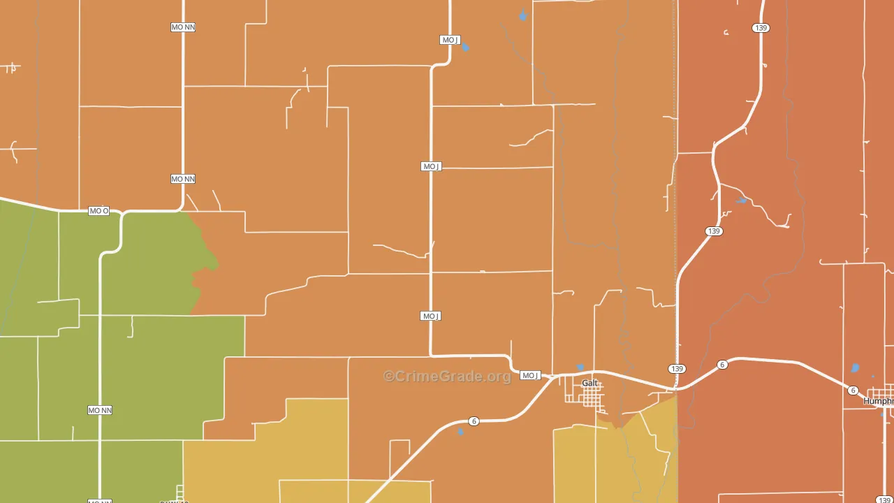 Galt, MO Map of Robbery Rates