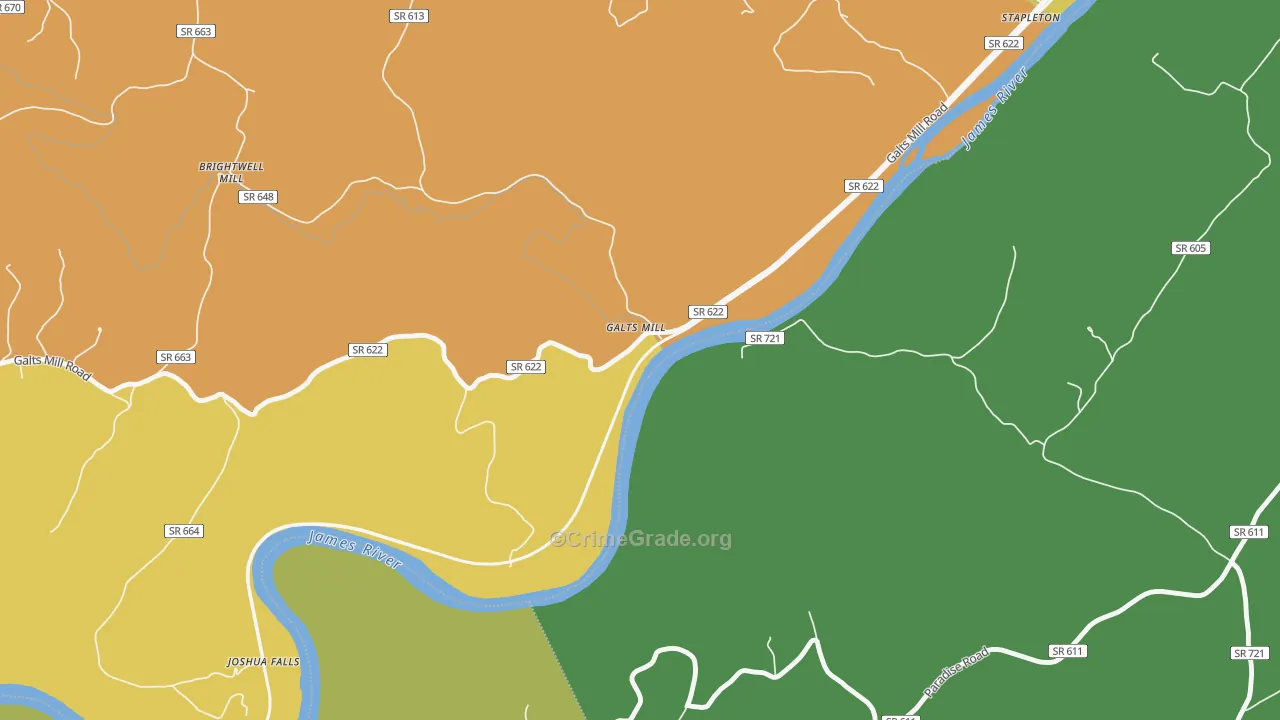 Galts Mill, VA Map of Robbery Rates