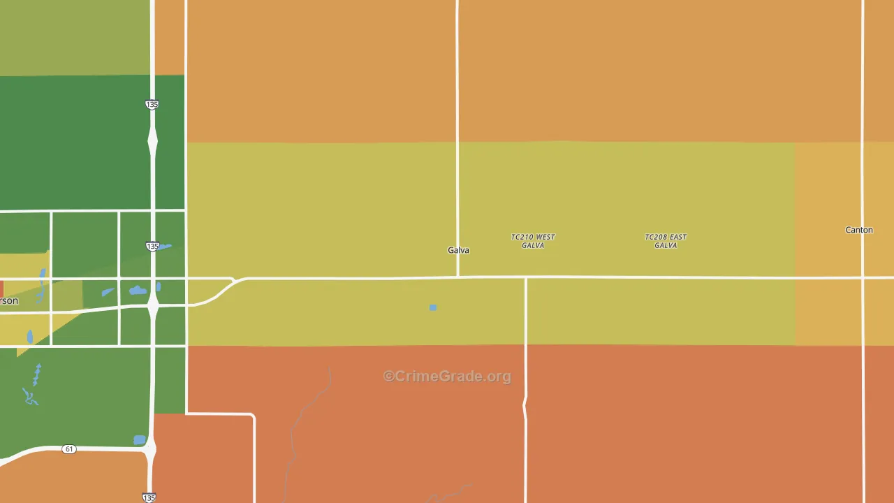 Galva, KS Map of Robbery Rates