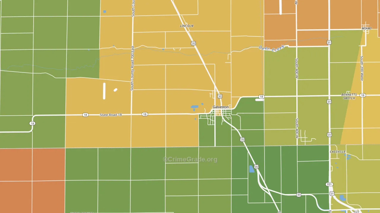 Galveston, IN Map of Robbery Rates