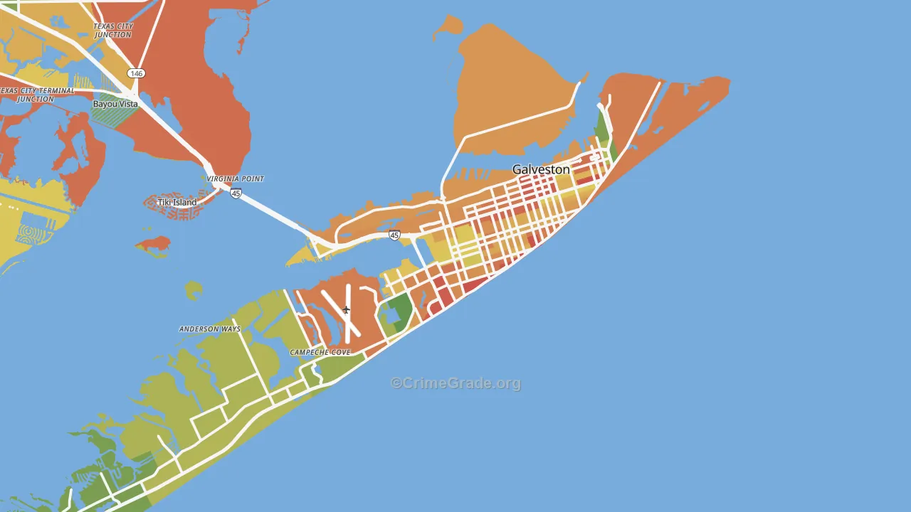 Galveston, TX Map of Robbery Rates