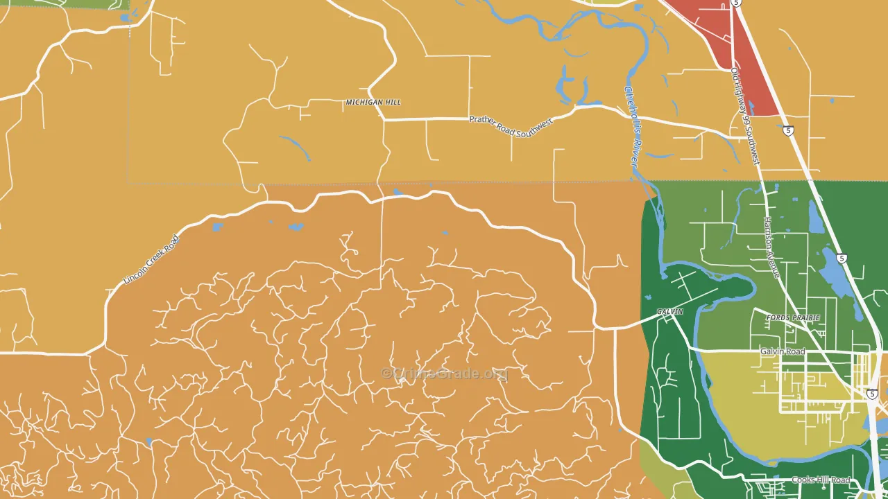 Galvin, WA Map of Robbery Rates