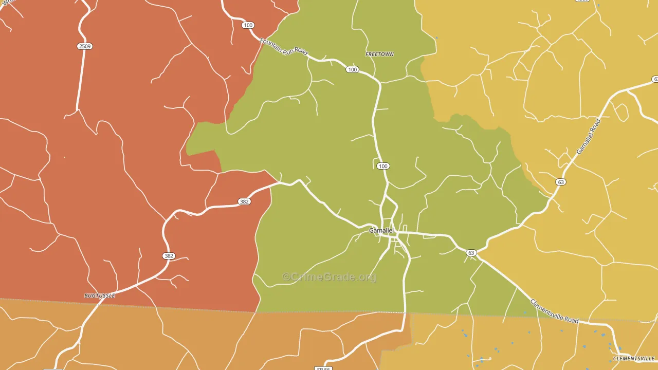 Gamaliel, KY Map of Robbery Rates