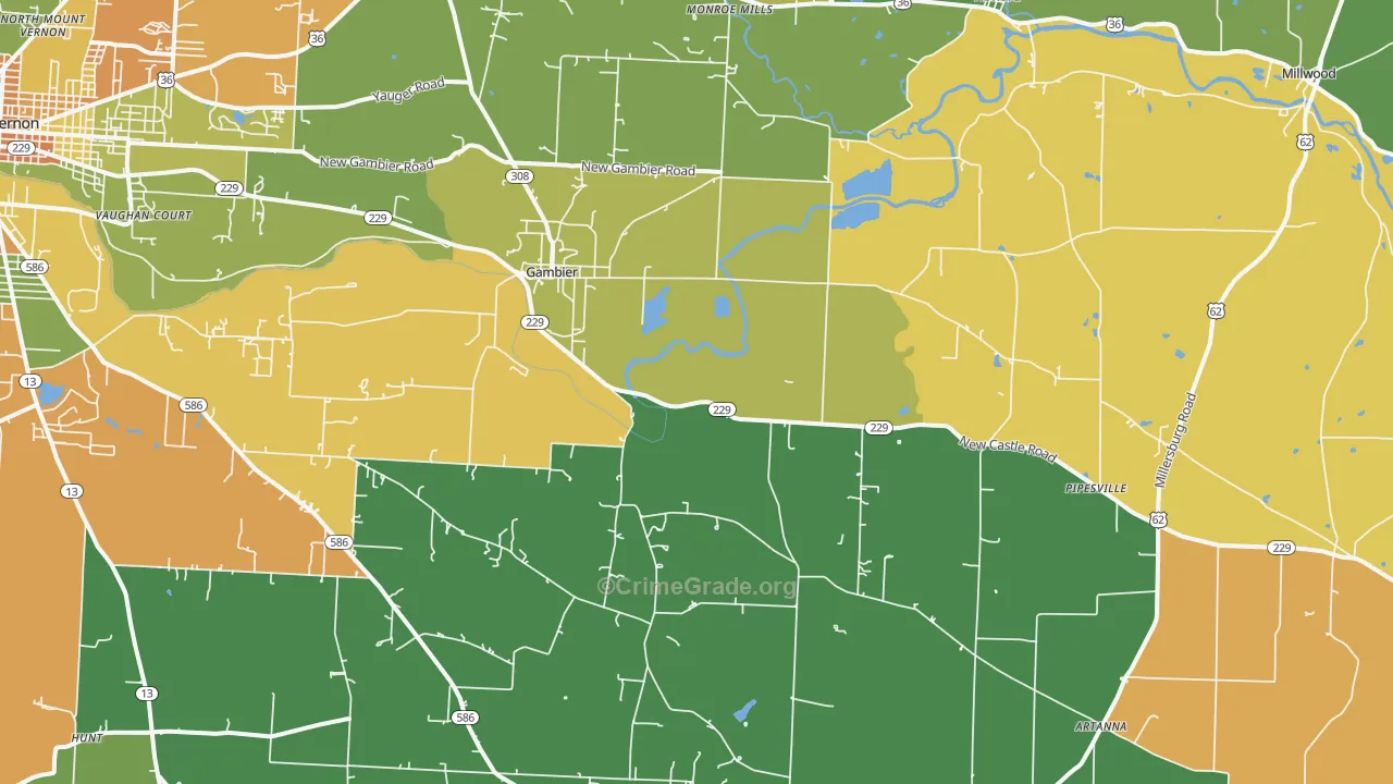 Gambier, OH Map of Robbery Rates