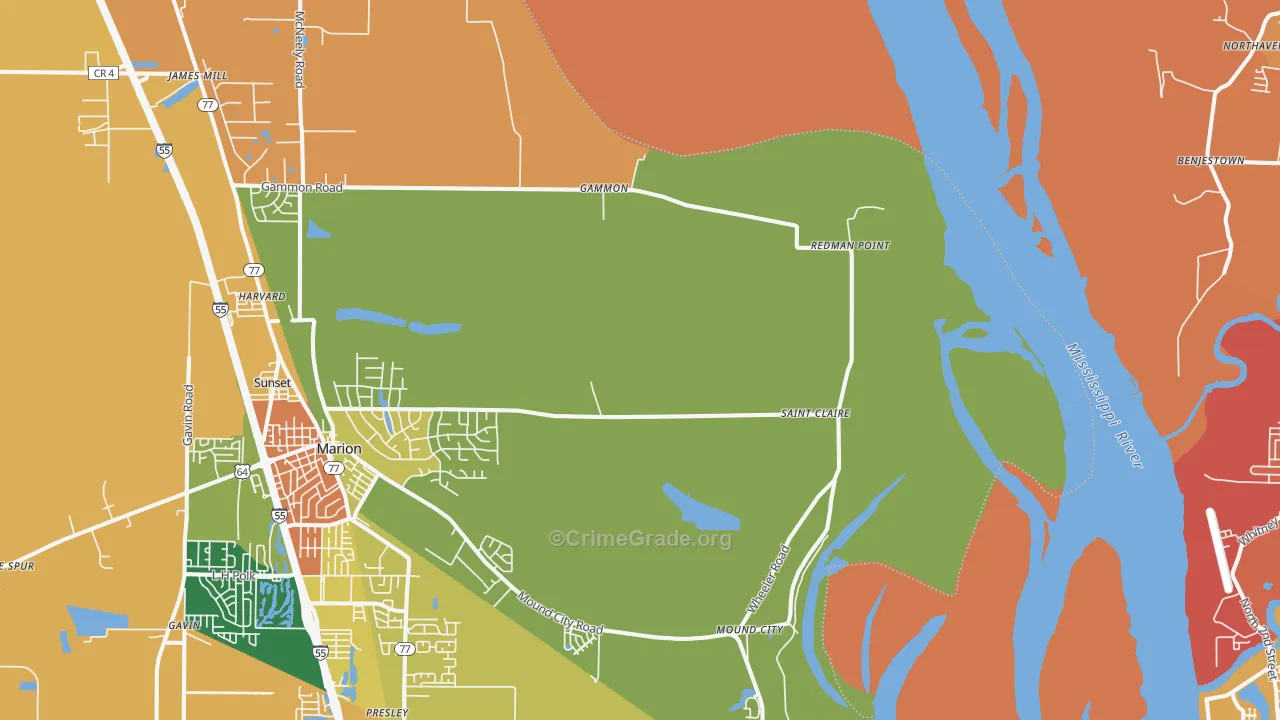 Gammon, AR Map of Robbery Rates