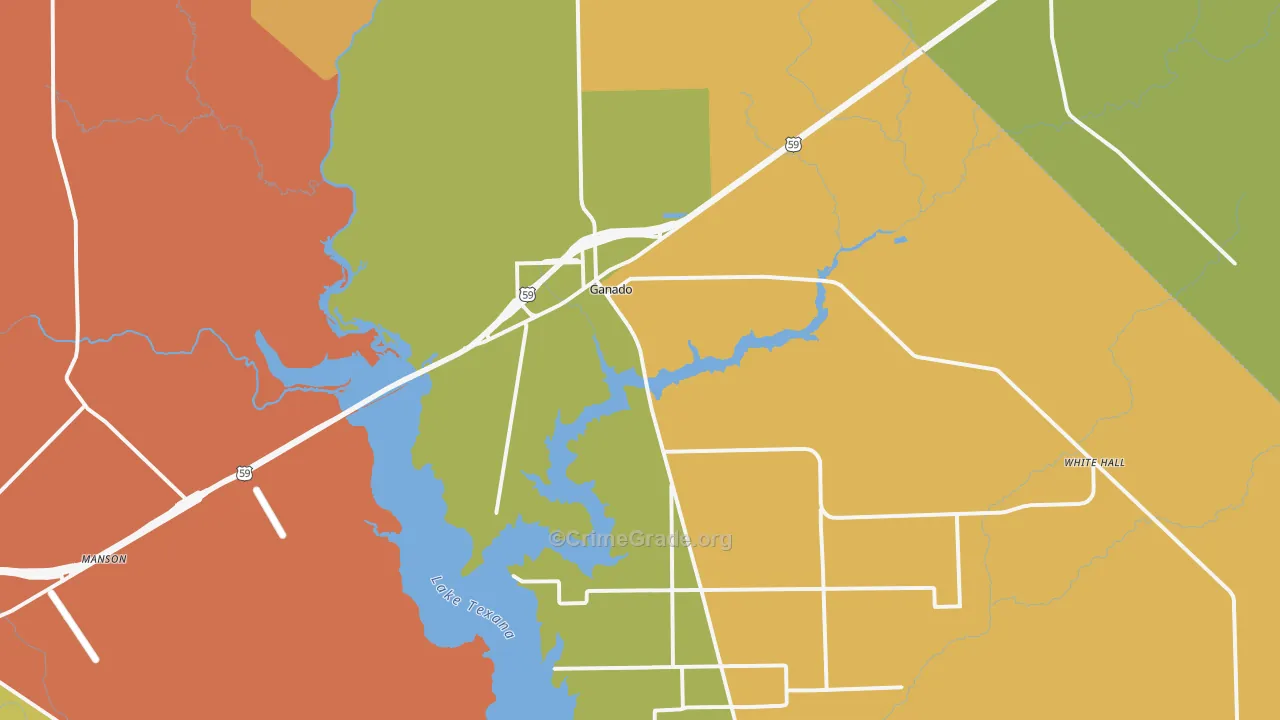 Ganado, TX Map of Robbery Rates