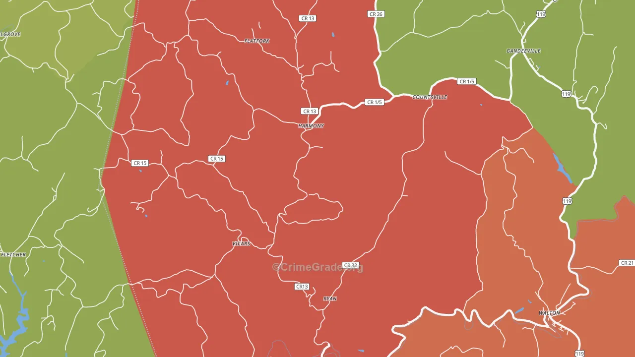 Gandeeville, WV Map of Robbery Rates