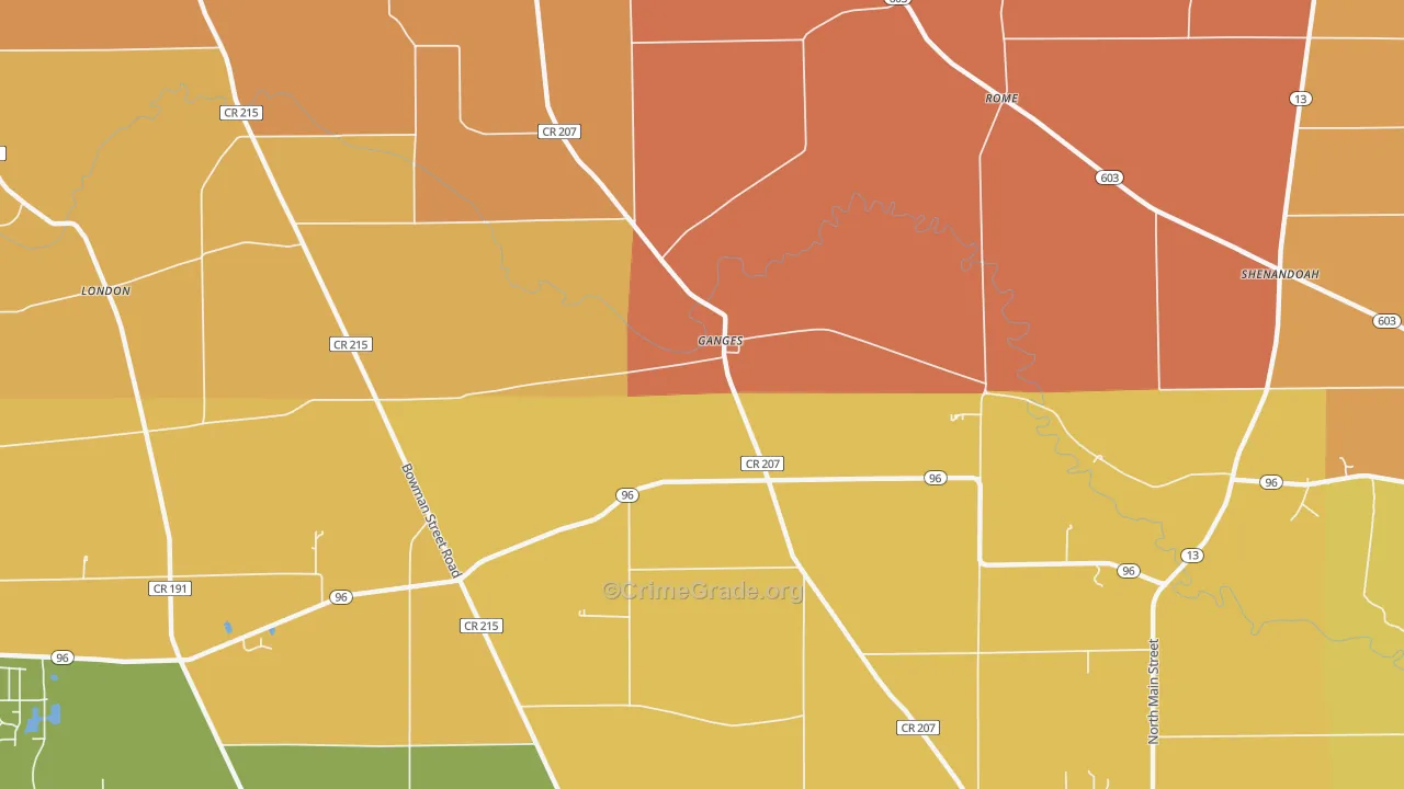 Ganges, OH Map of Robbery Rates