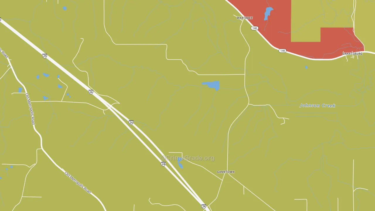 Ganntown, IL Map of Robbery Rates