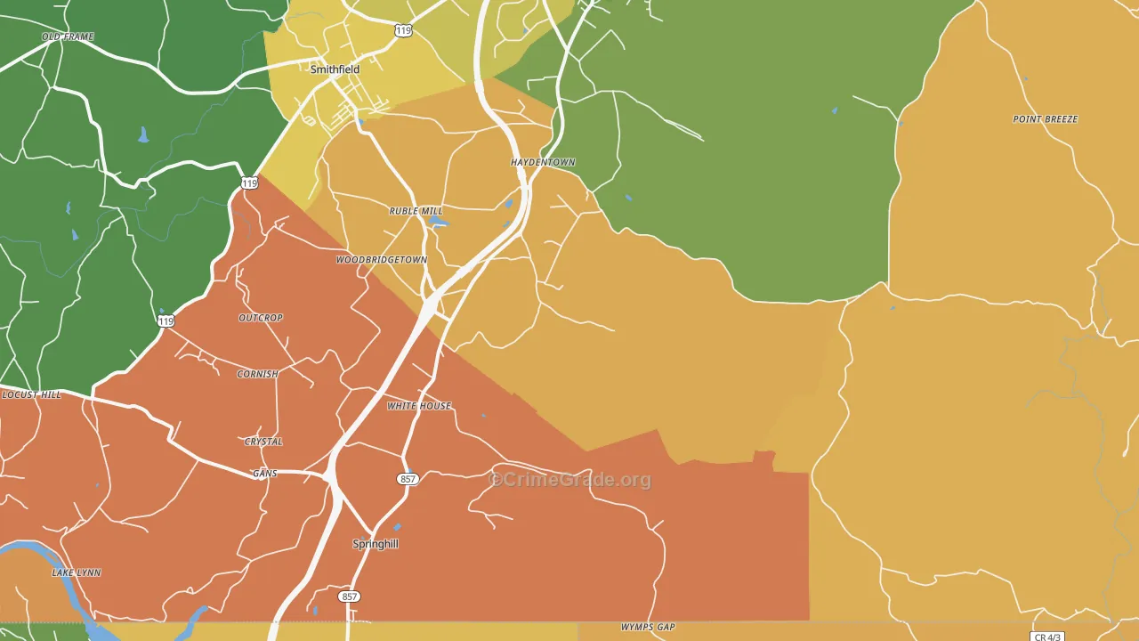 Gans, PA Map of Robbery Rates