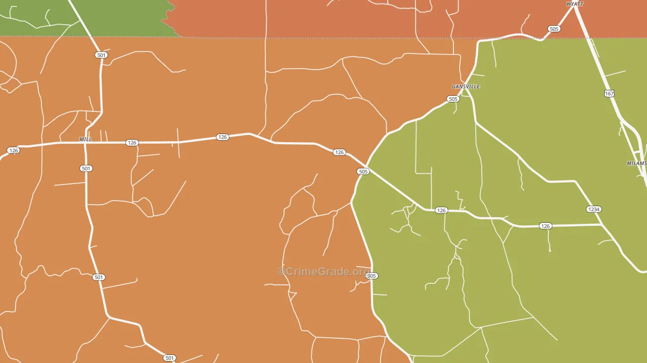 Gansville, LA Map of Robbery Rates