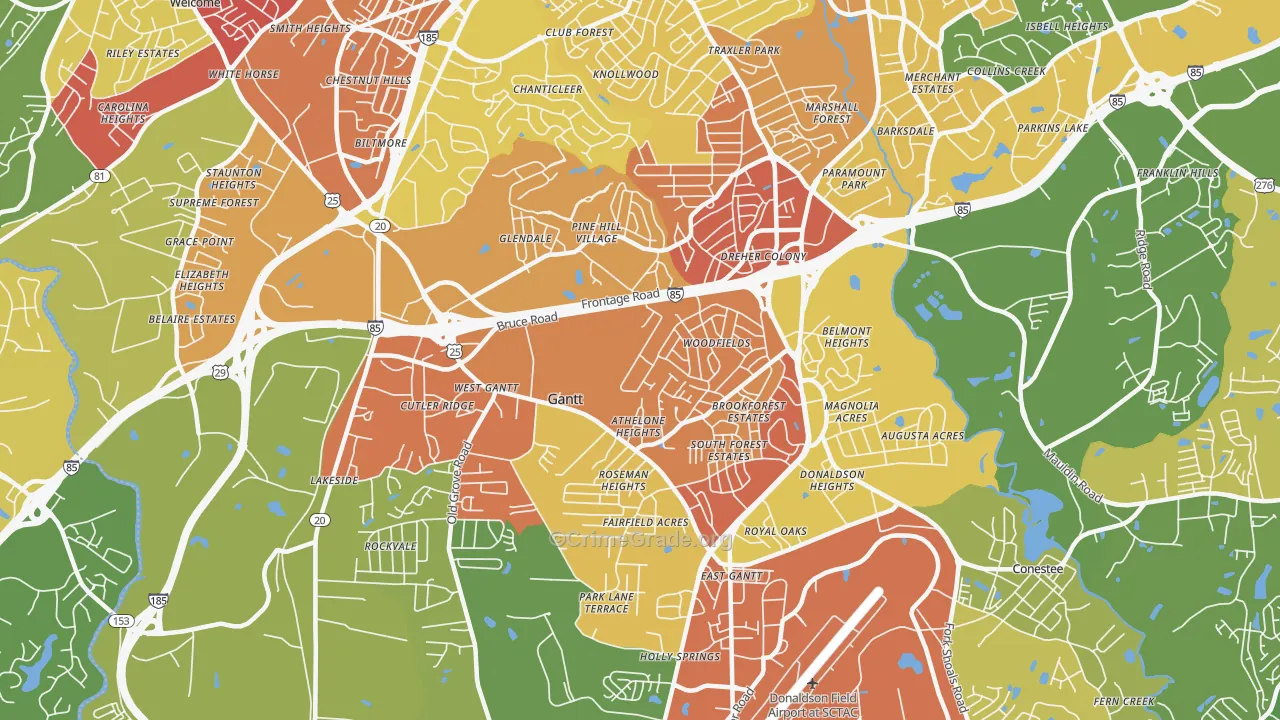 Gantt, SC Map of Robbery Rates