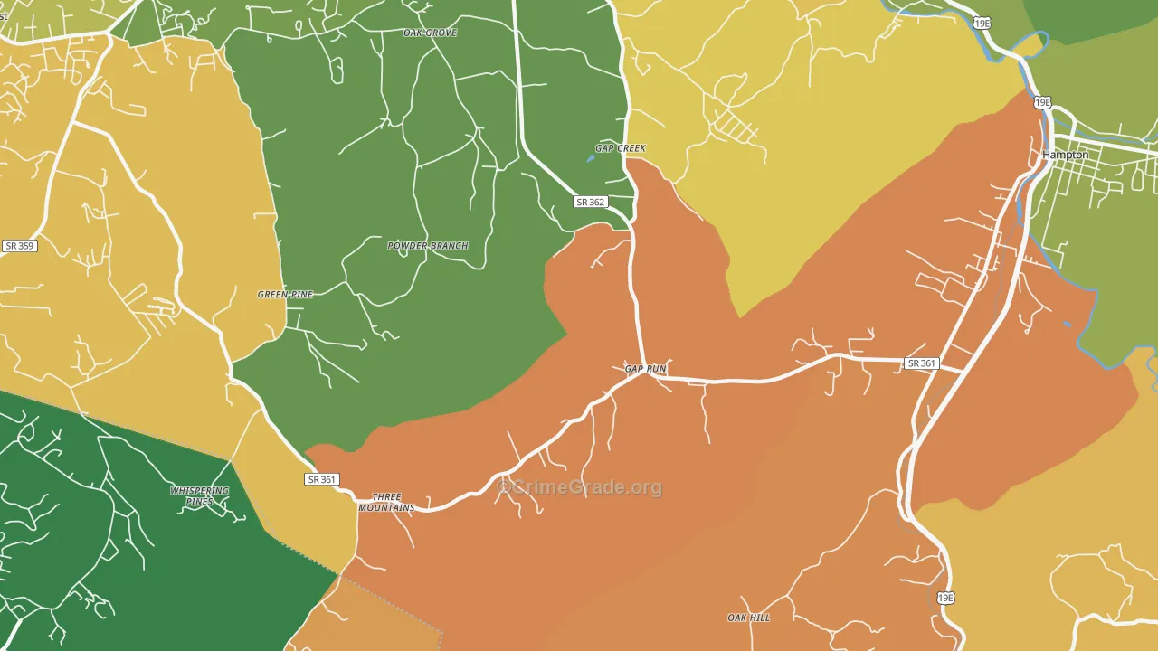 Gap Creek, TN Map of Robbery Rates