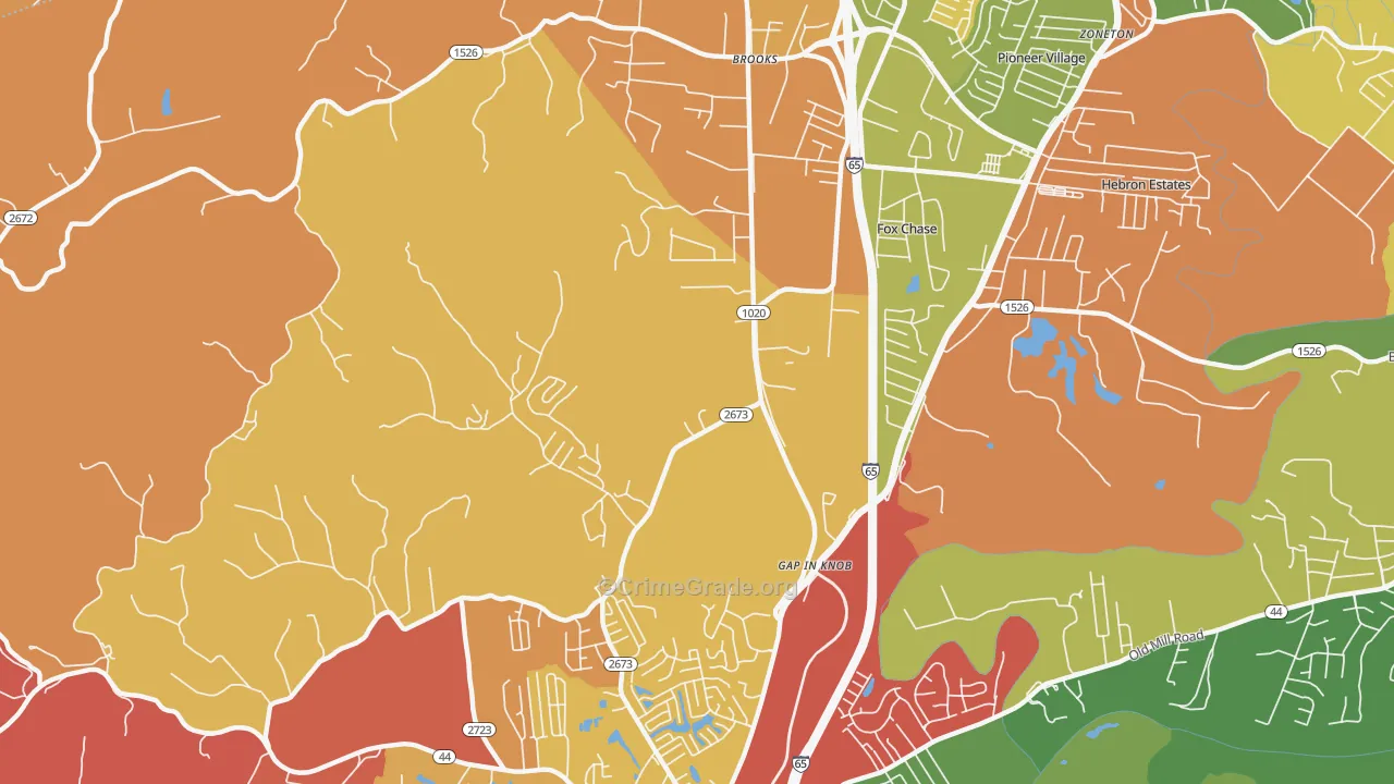 Gap in Knob, KY Map of Robbery Rates