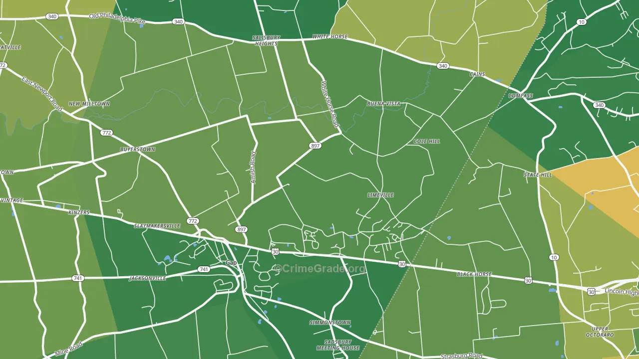 Gap, PA Map of Robbery Rates