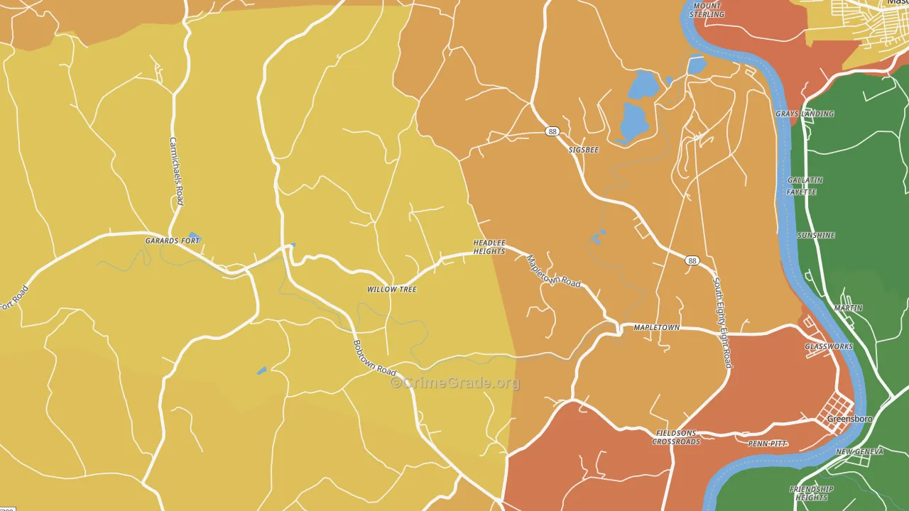 Garards Fort, PA Map of Robbery Rates