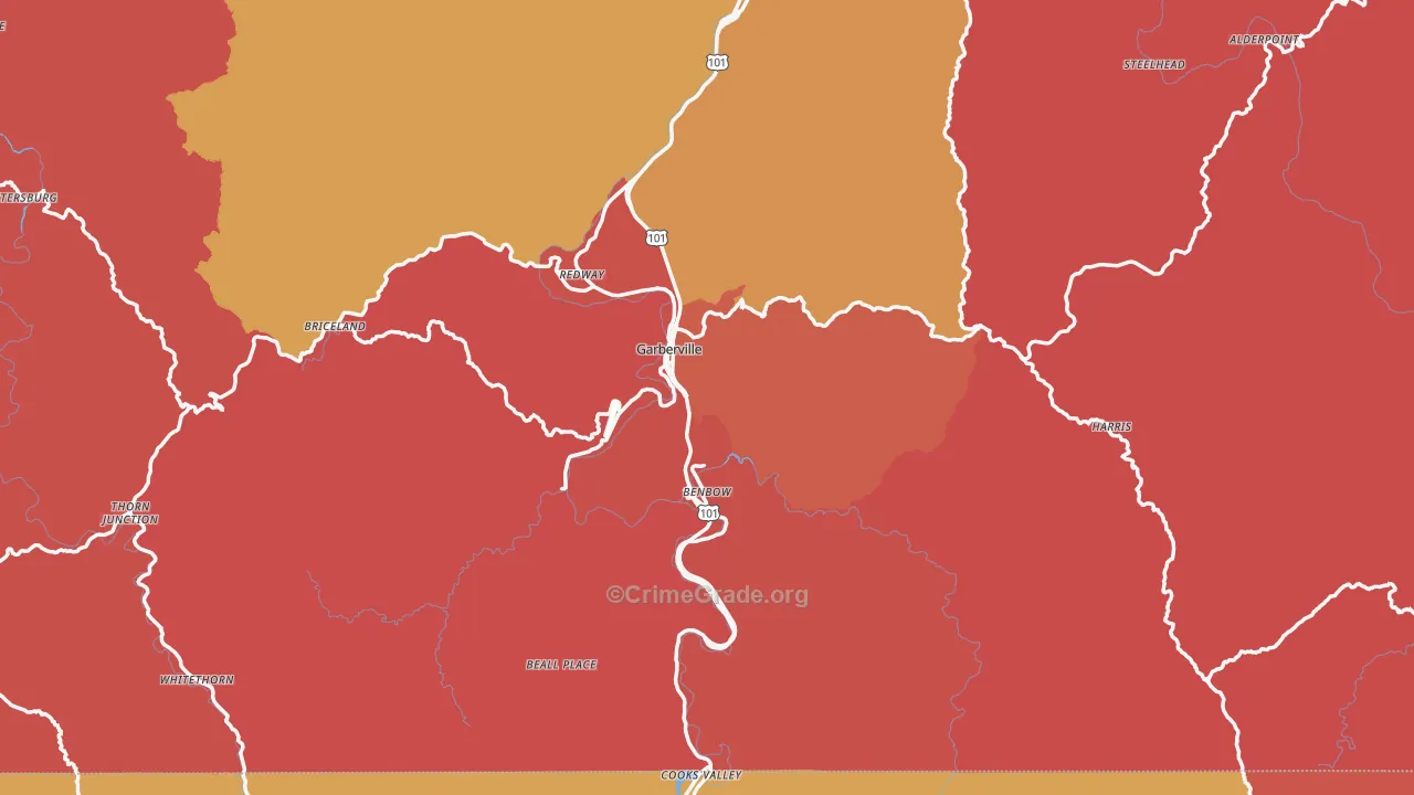 Garberville, CA Map of Robbery Rates