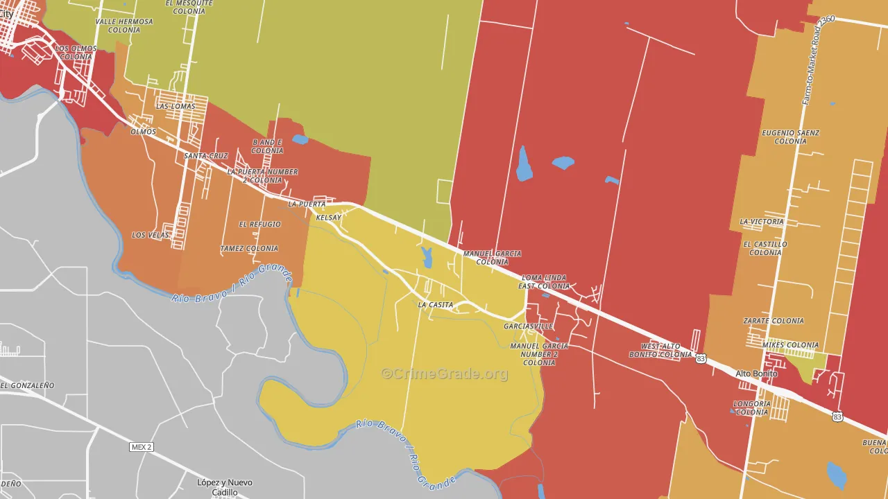 Garciasville, TX Map of Robbery Rates