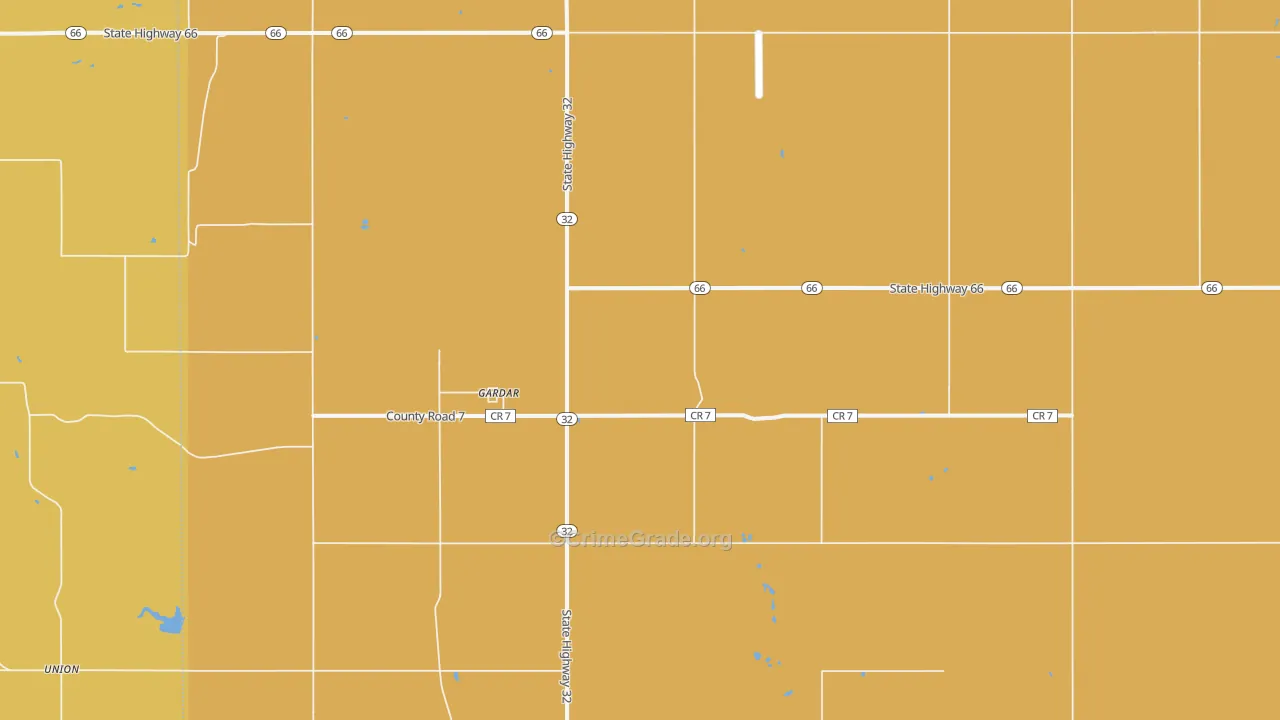 Gardar, ND Map of Robbery Rates
