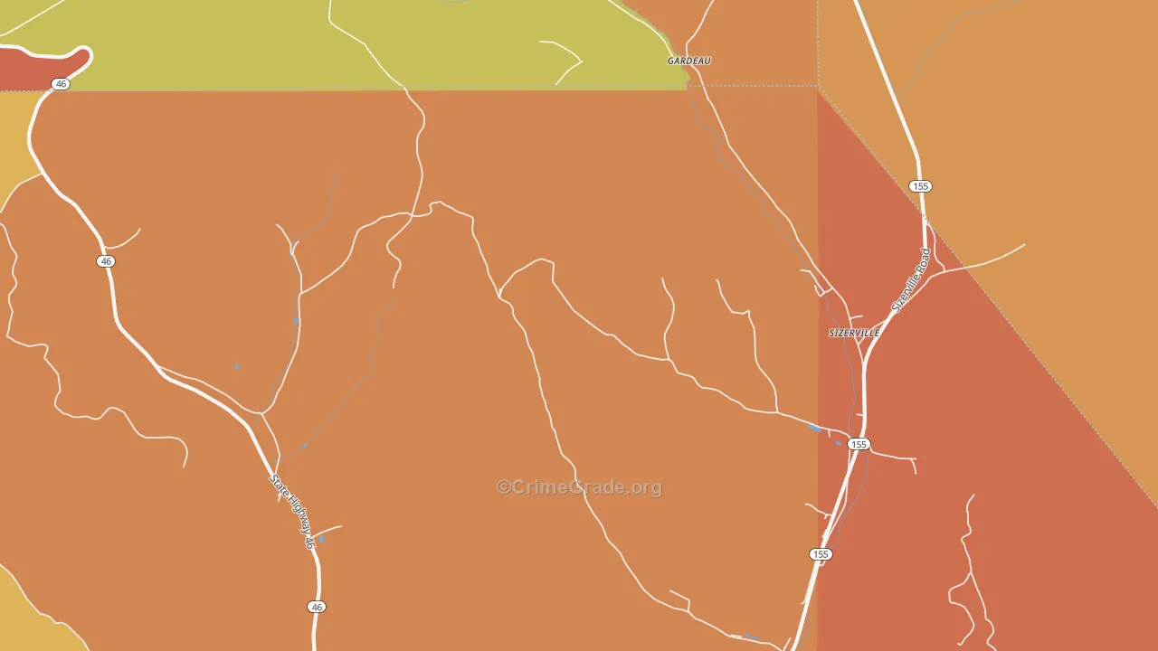 Gardeau, PA Map of Robbery Rates