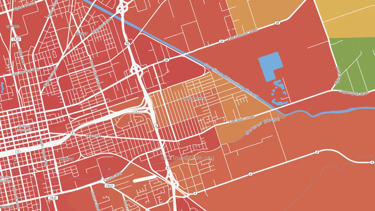Garden Acres, CA Map of Robbery Rates