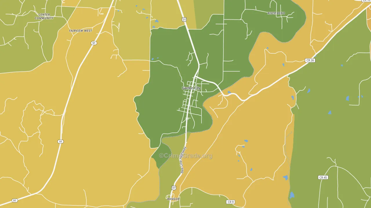 Garden City, AL Map of Robbery Rates