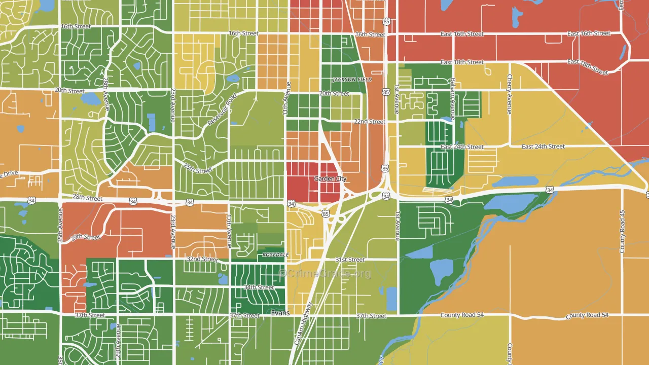 Garden City, CO Map of Robbery Rates
