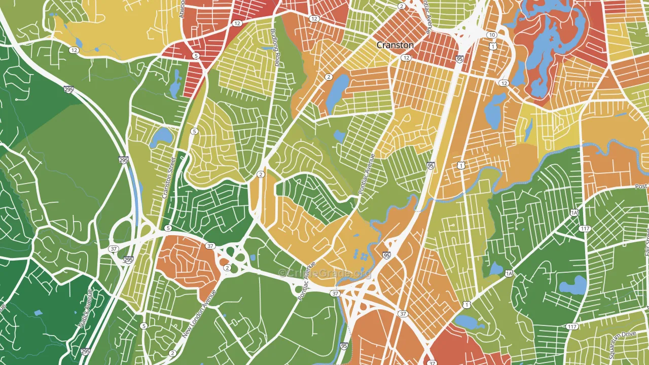 Garden City, Cranston, RI Map of Robbery Rates