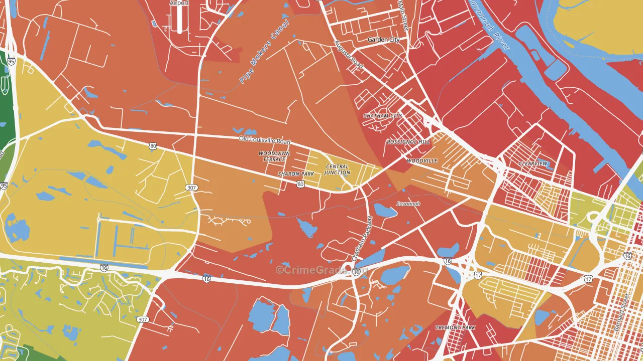 Garden City, GA Map of Robbery Rates