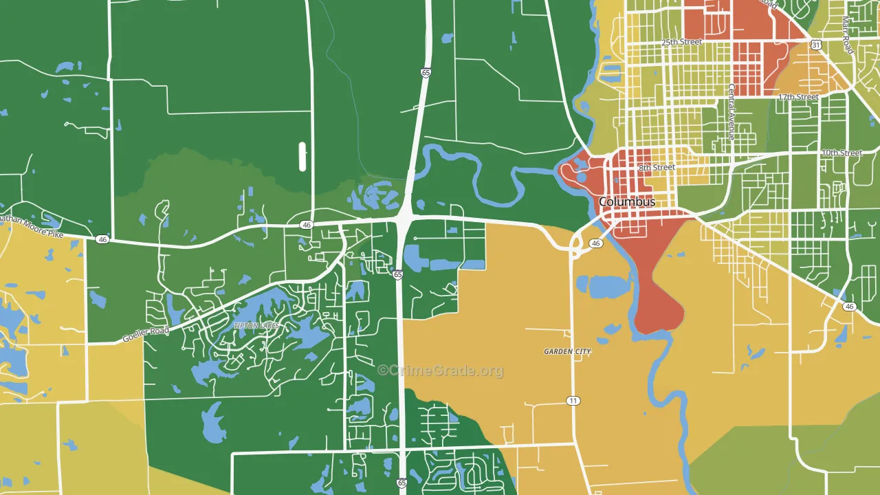 Garden City, IN Map of Robbery Rates