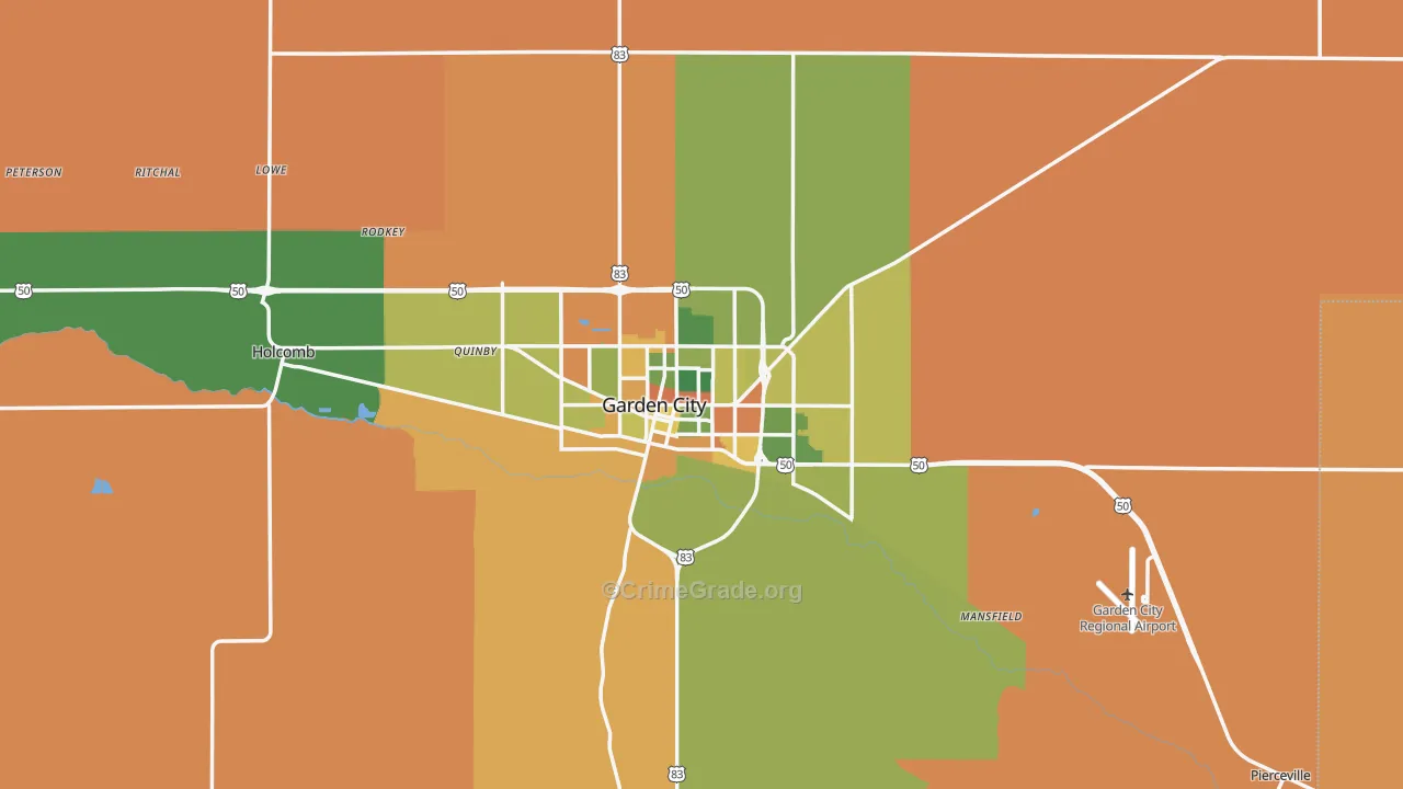 Garden City, KS Map of Robbery Rates