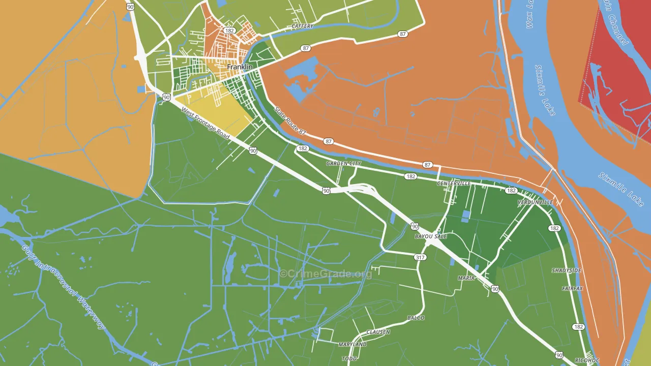 Garden City, LA Map of Robbery Rates