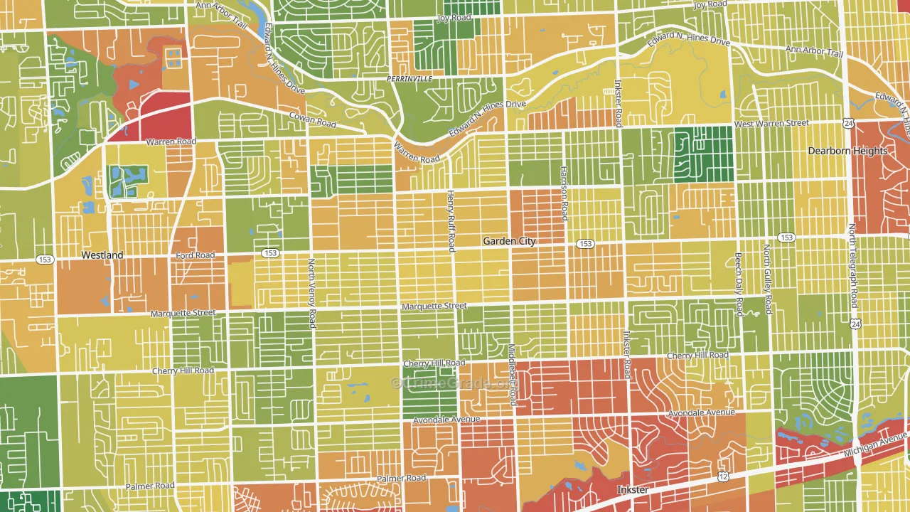 Garden City, MI Map of Robbery Rates
