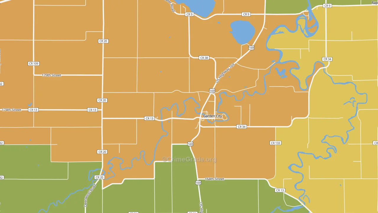 Garden City, MN Map of Robbery Rates