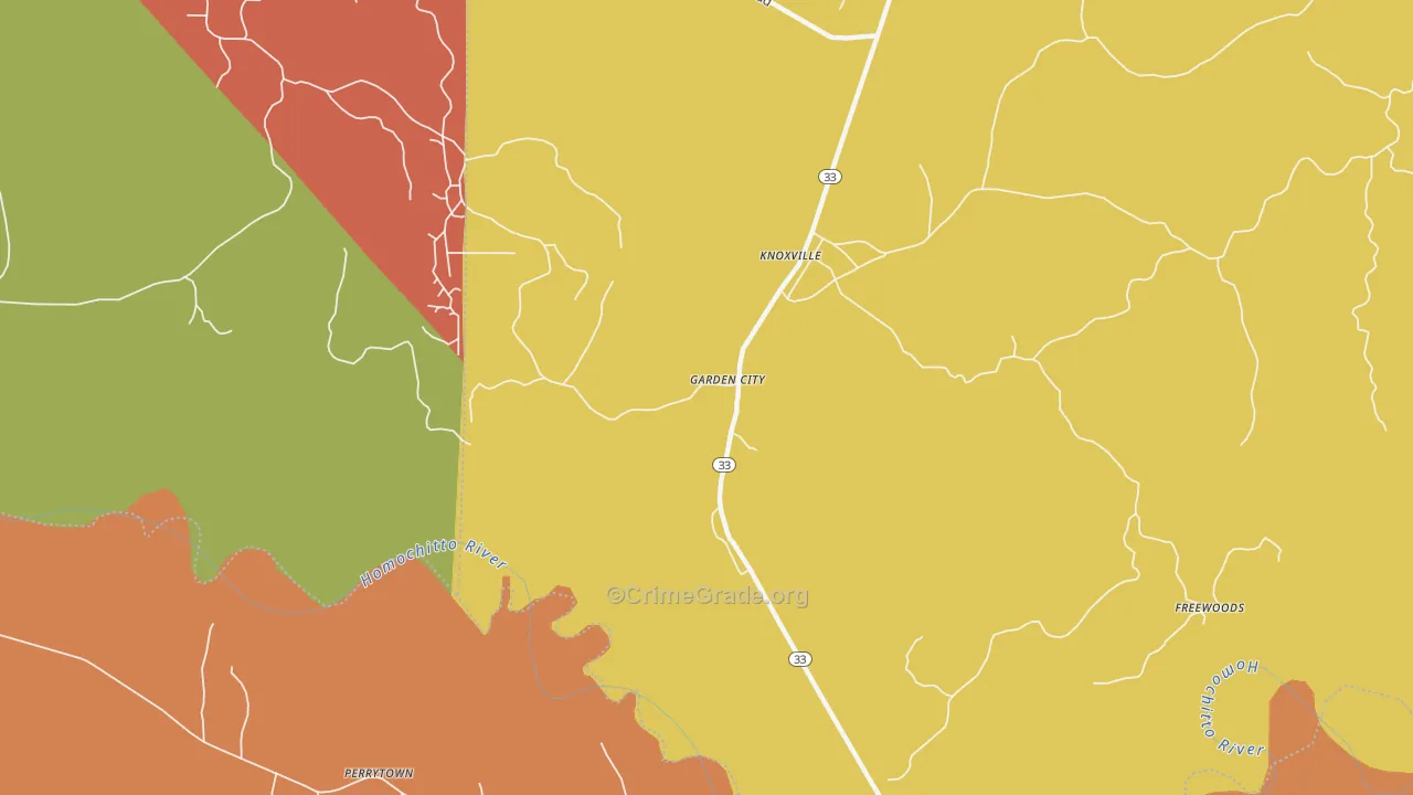 Garden City, MS Map of Robbery Rates