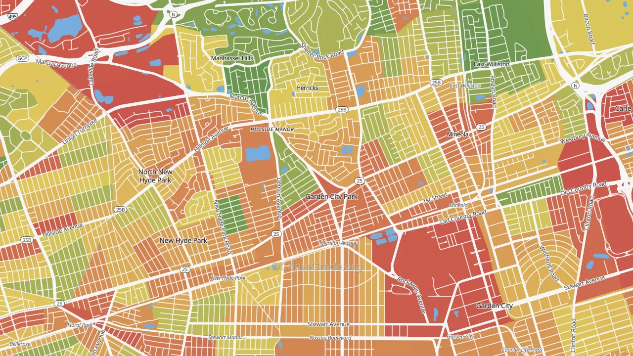 Garden City Park, NY Map of Robbery Rates
