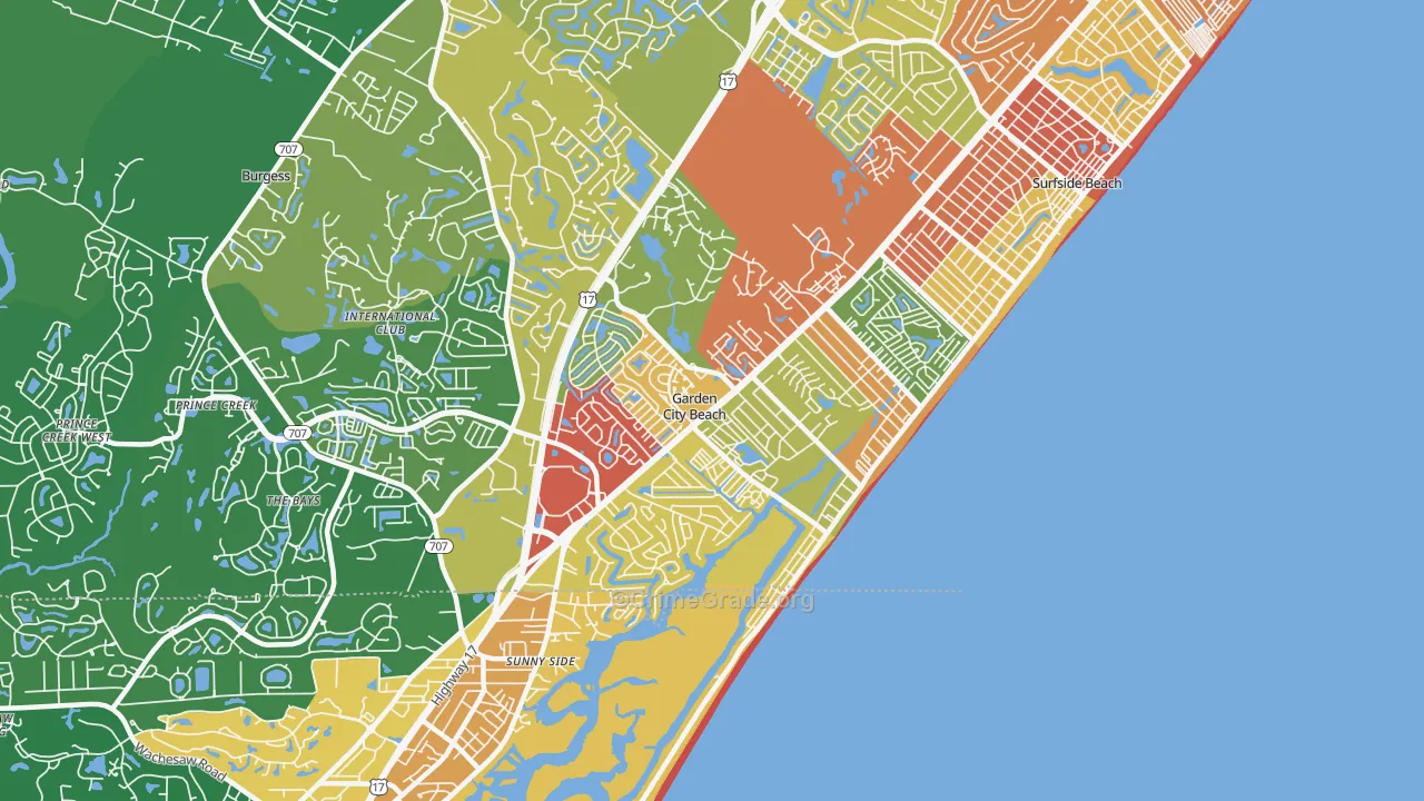 Garden City, SC Map of Robbery Rates