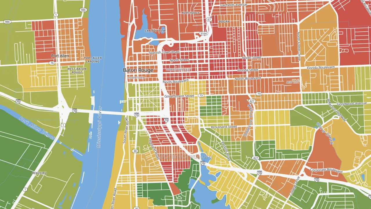 Garden District, Baton Rouge, LA Map of Robbery Rates