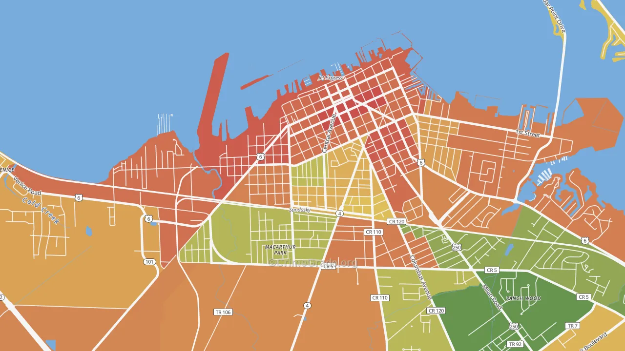 Garden District, Sandusky, OH Map of Robbery Rates