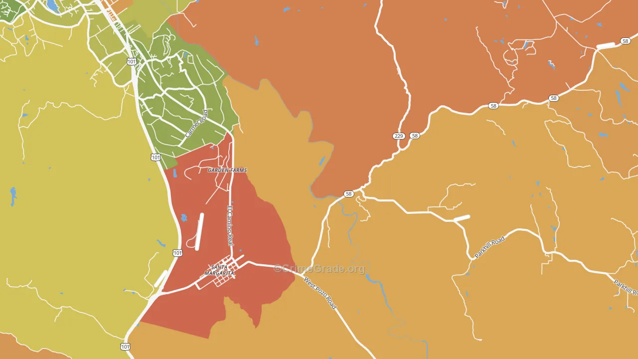 Garden Farms, CA Map of Robbery Rates