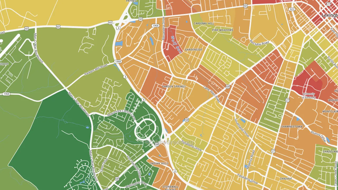 Garden Springs, Lexington, KY Map of Robbery Rates