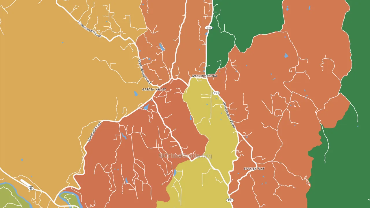 Garden Valley, CA Map of Robbery Rates