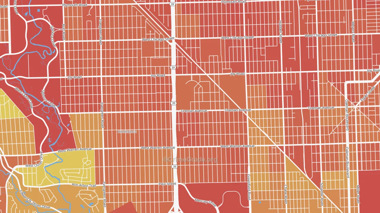 Garden View, Detroit, MI Map of Robbery Rates