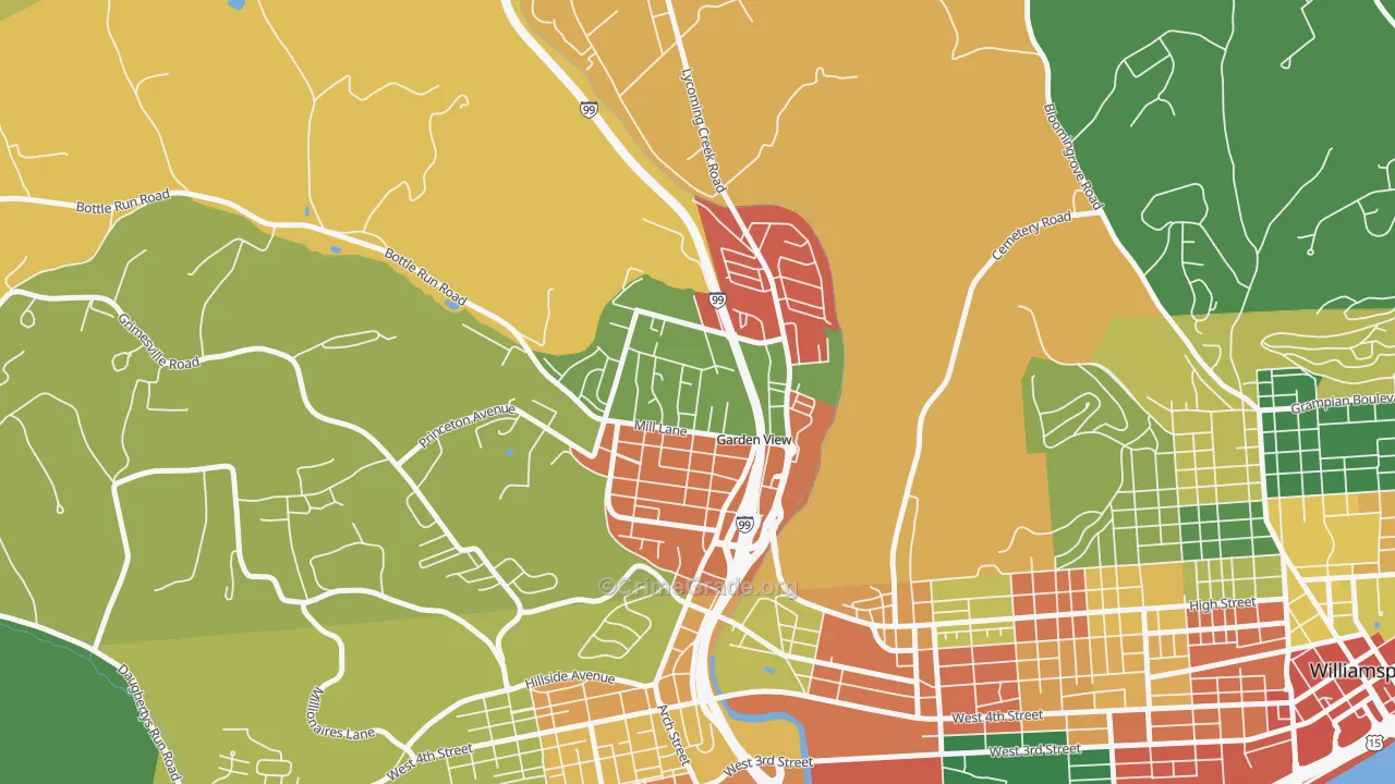 Garden View, PA Map of Robbery Rates