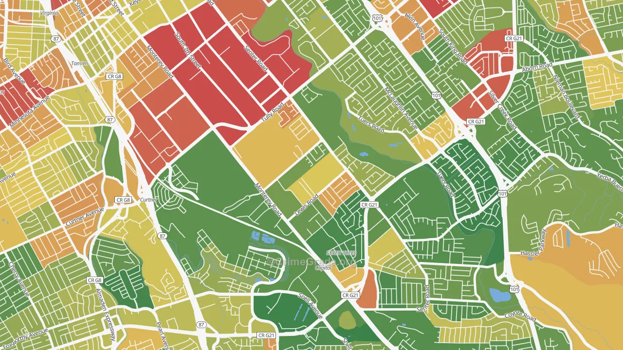Garden-Villa Montery, San Jose, CA Map of Robbery Rates
