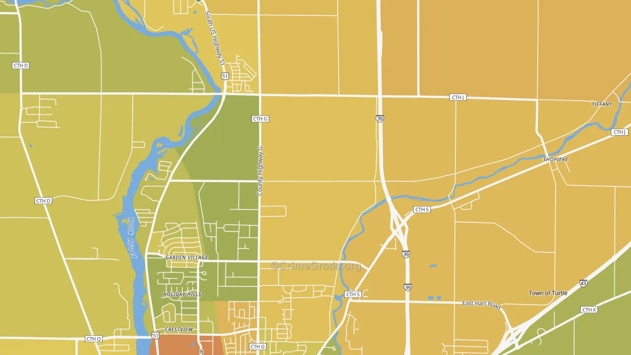 Garden Village, WI Map of Robbery Rates