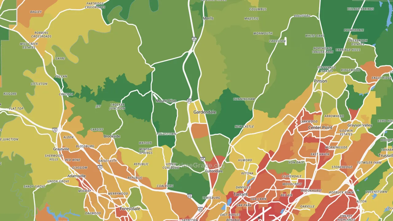 Gardendale, AL Map of Robbery Rates
